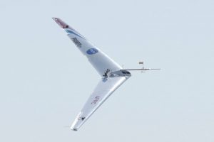 The Prandtl-d with Boomerange-shaped wings makes a test flight in 2014. (Image Credits: NASA / Ken Ulbrich)