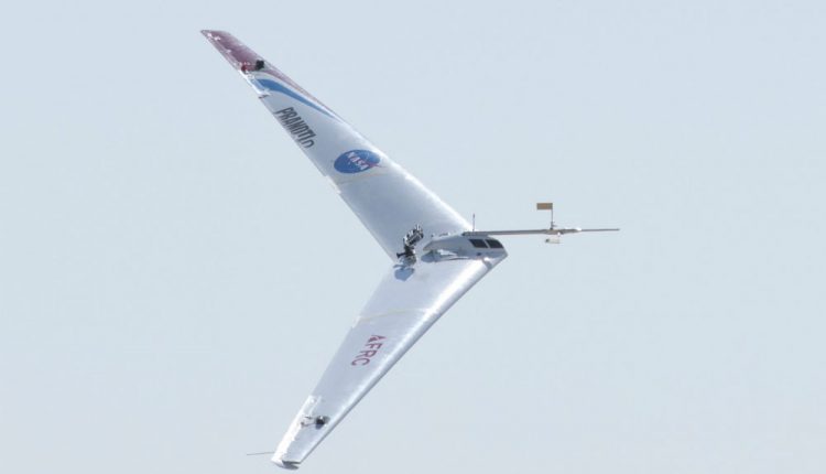 The Prandtl-d with Boomerange-shaped wings makes a test flight in 2014. (Image Credits: NASA / Ken Ulbrich)